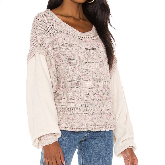 Free People Sweaters | Free People Honey Cable Pullover Shell White Combo | Color: Red/White | Size: M | Mltldl's Closet